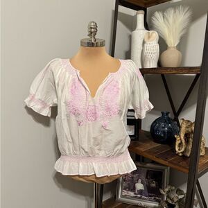 NWT CJ Laing Emma Cotton/Silk Blend Embroidered Bohemian Blouse Top SIZE LRG